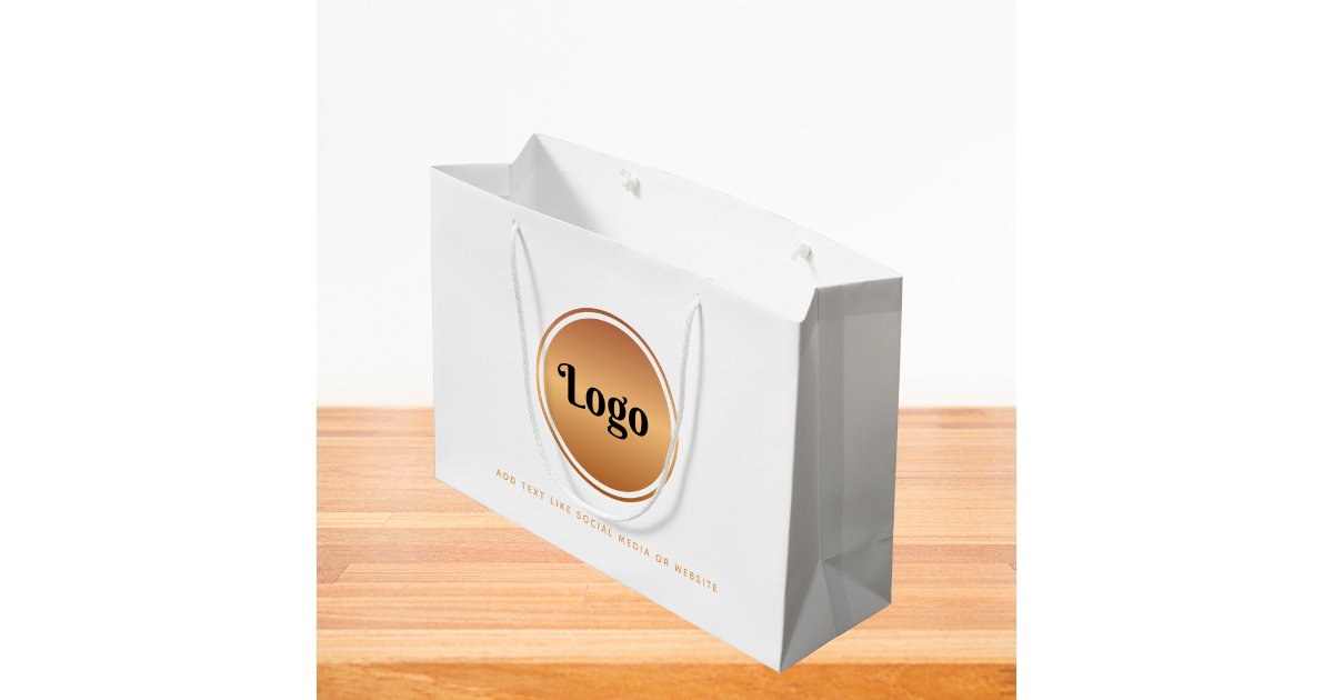 Gold Logo & Custom Text Business Company Branded L Large Gift Bag | Zazzle