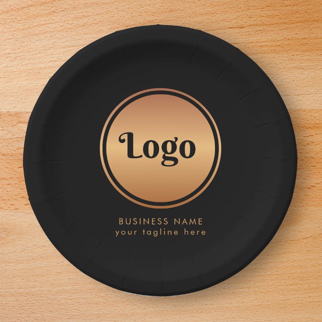Gold Logo & Custom Text Business Company Branded  Paper Plates (Creator Uploaded)