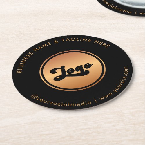 Gold Logo  Custom Text Business Company Branded Round Paper Coaster