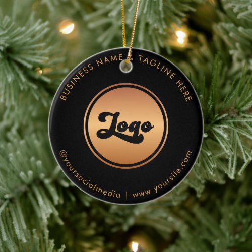 Gold Logo  Custom Text Business Company Christmas Ceramic Ornament