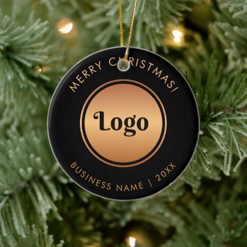 Gold Logo  Custom Text Company Christmas New Year Ceramic Ornament