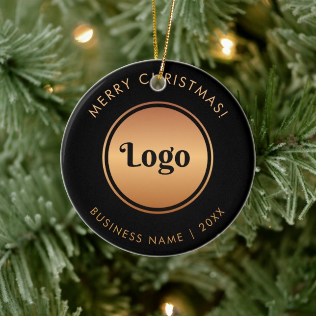 Gold Logo & Custom Text Company Christmas New Year Ceramic Ornament (Tree)