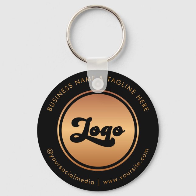 Gold Logo & Custom Text Website Business Company Keychain (Front)