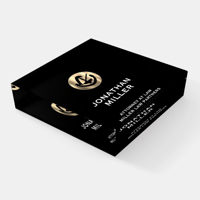Gold Logo Glass Paperweight | Attorney Law Firm (Angled)