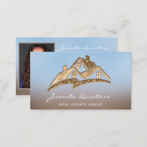 Gold Logo House Real Estate Agent Professional Business Card