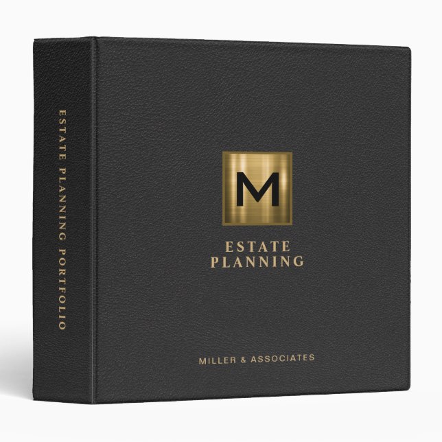 Gold Logo Leather Texture Estate Planning Monogram 3 Ring Binder (Front/Spine)