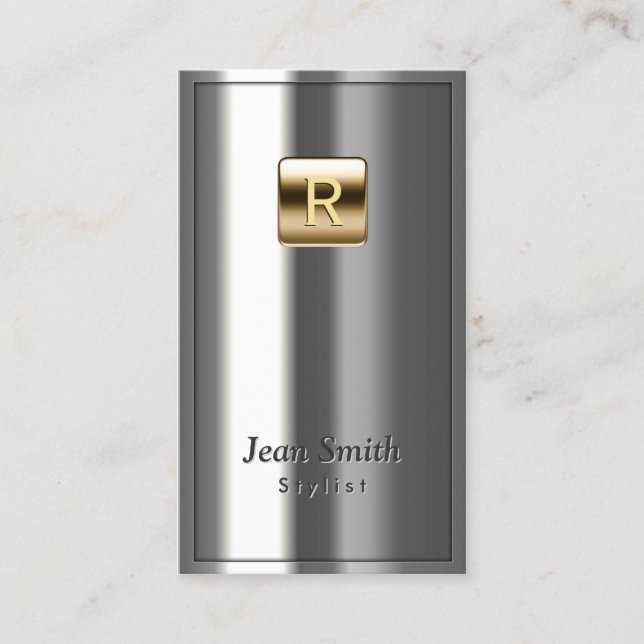 Gold Logo Metallic Stylist Business Card (Front)