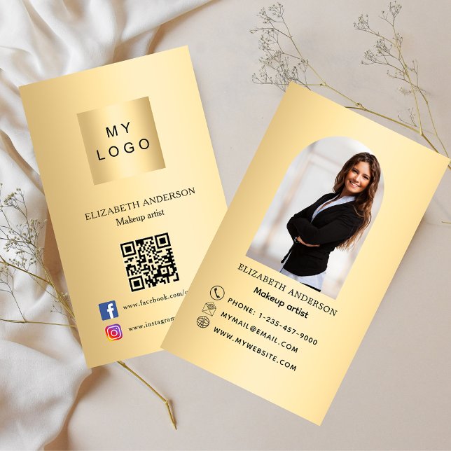 Gold logo photo arch Qr code social media Business Card (Creator Uploaded)