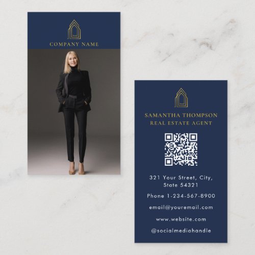 Gold Logo Professional Photo Real Estate Agent Business Card