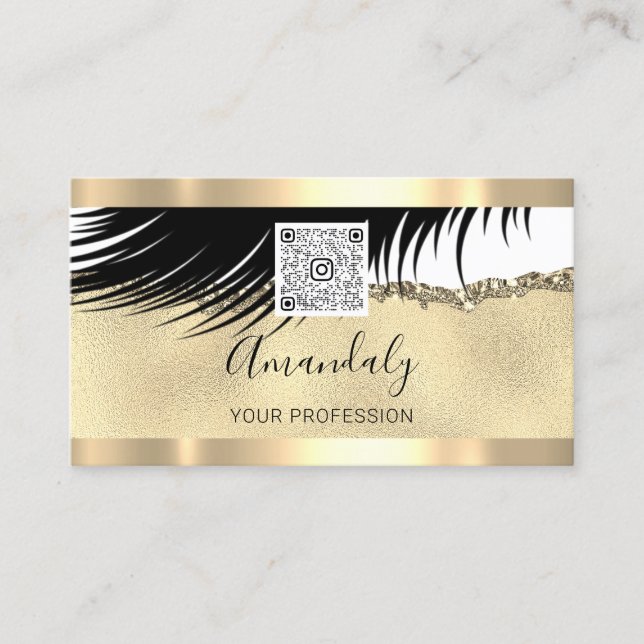 Gold Logo Qr Code 6 Punches 50% OFF Lashes  Business Card (Front)