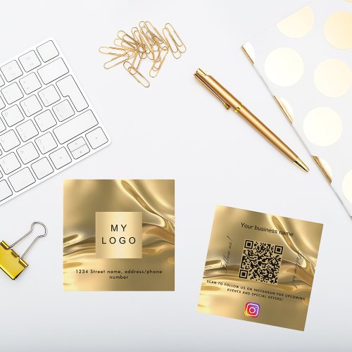 Gold logo QR code Instagram follow us Square Business Card