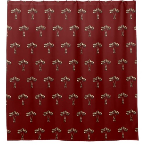 Gold Look Art Deco Style Floral Pattern Dark Red Shower Curtain