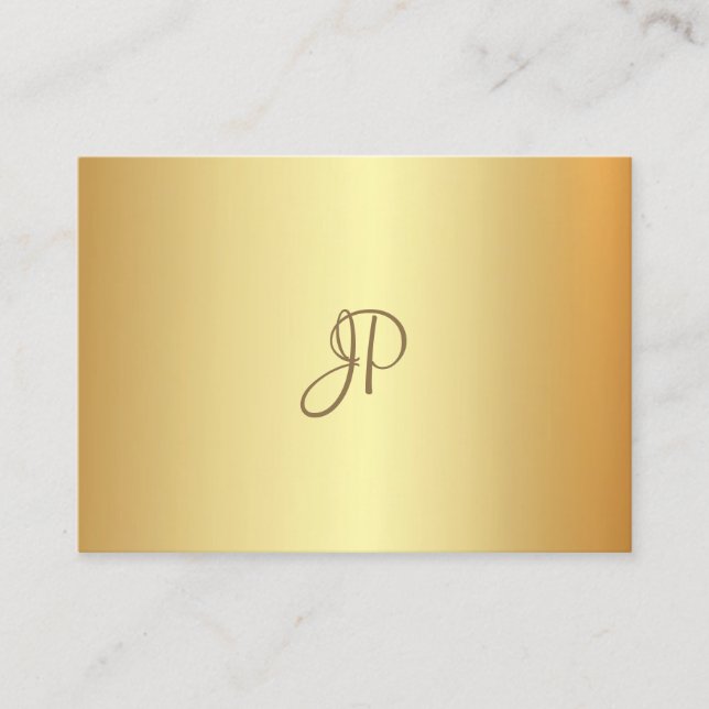 Gold Look Elegant Calligraphed Monogram Modern Business Card (Front)