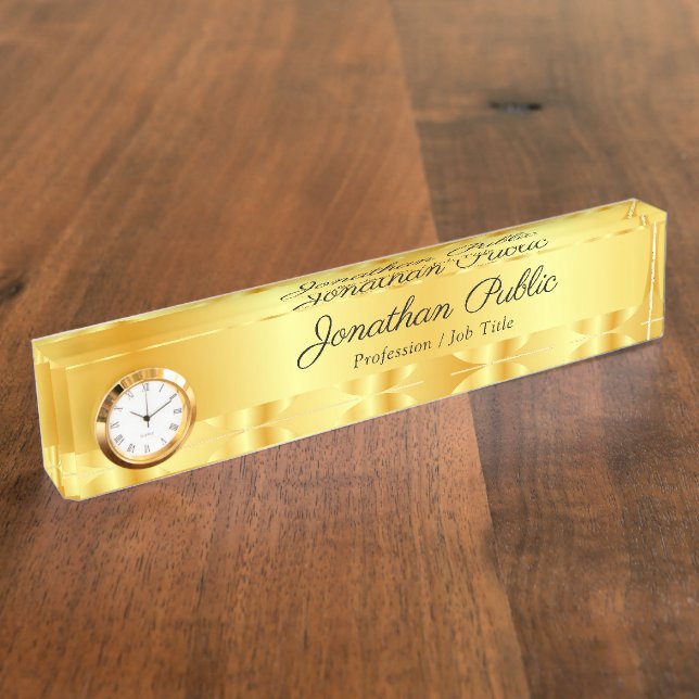 Gold Look Elegant Handwriting Script Name Template Desk Name Plate (Side)