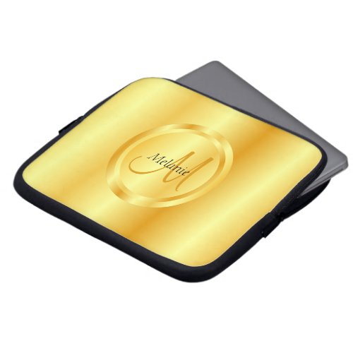 Gold Look Elegant Modern Monogrammed Trendy Laptop Sleeve