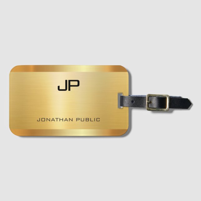 Gold Look Elegant Monogram Luxurious Template Luggage Tag (Front Horizontal)