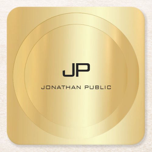 Gold Look Elegant Monogram Template Personalized Square Paper Coaster