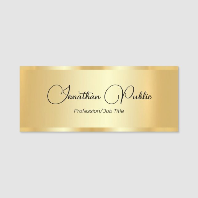 Gold Look Elegant Script Template Handwritten Name Tag (Front)
