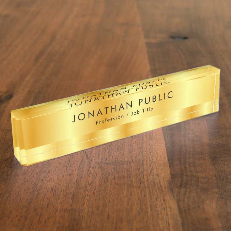 Gold Look Elegant Template Modern Glamorous Desk Name Plate | Zazzle