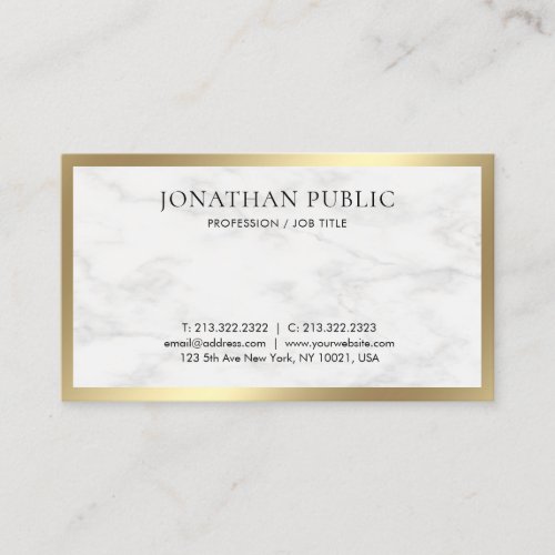 Gold Look Elegant White Marble Modern Template Business Card