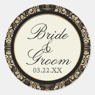 Gold Look, Lace Baroque Art Nouveau Deco 20s Style Classic Round Sticker