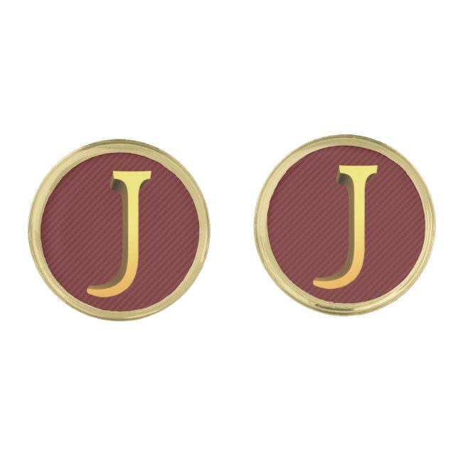 Gold Look Letter J on Burgundy Red Cufflinks (Front)