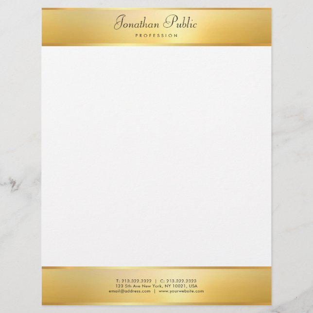 Gold Look Modern Elegant Calligraphy Text Template Letterhead (Front)