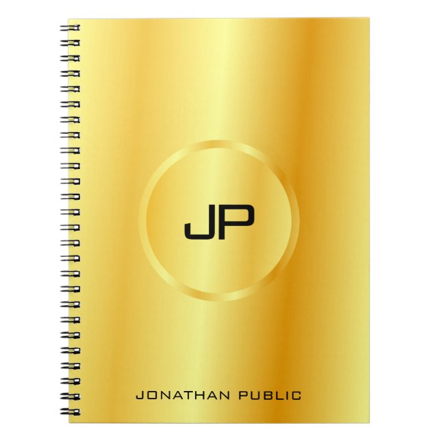 Gold Look Modern Elegant Monogram Trendy Template Notebook (Front)