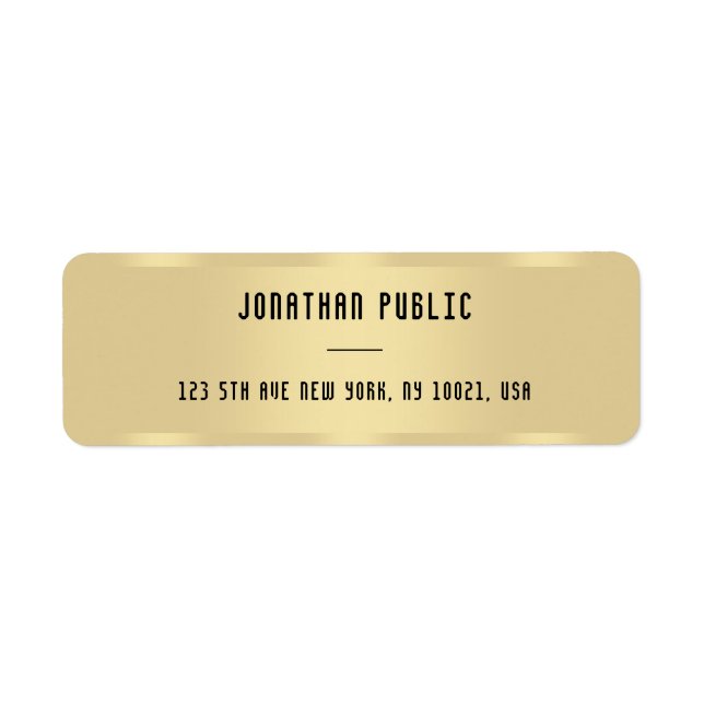 Gold Look Modern Elegant Template Return Address Label (Front)
