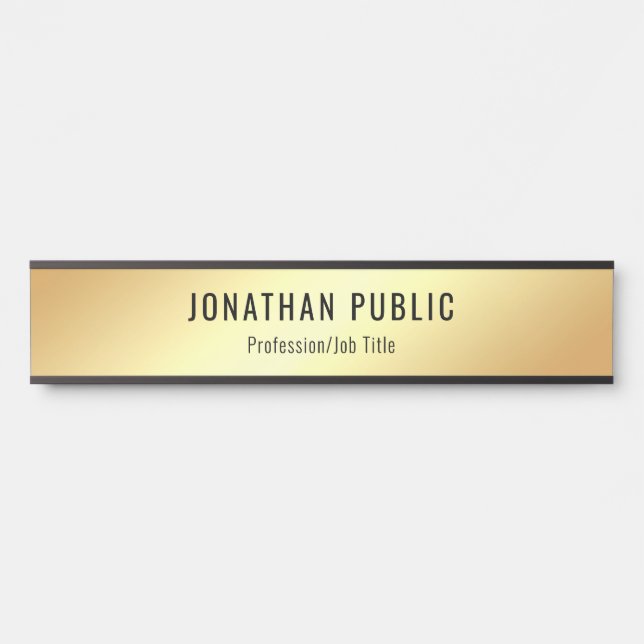Gold Look Modern Glamorous Template Personalized Door Sign (Front)