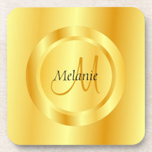 Gold Look Modern Monogram Elegant Template Trendy Beverage Coaster