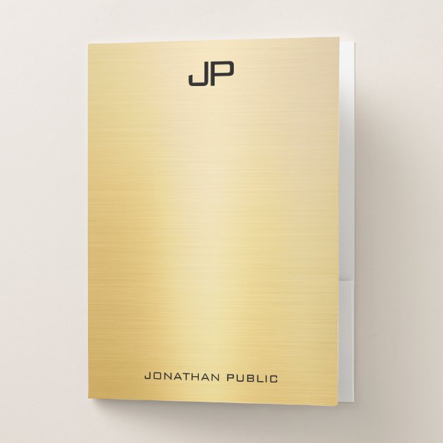 Gold Look Modern Monogram Template Elegant Office Pocket Folder (Front)