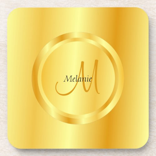 Gold Look Modern Monogrammed Elegant Template Beverage Coaster
