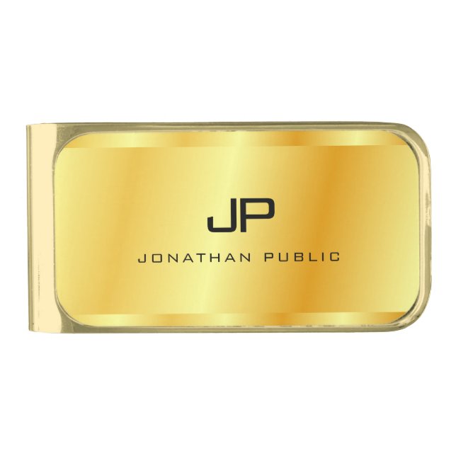 Gold Look Modern Monogrammed Elegant Template Gold Finish Money Clip (Front)