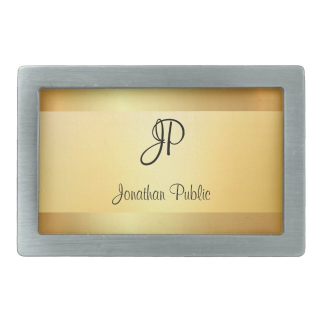 Gold Look Modern Monogrammed Template Trendy Belt Buckle (Front)