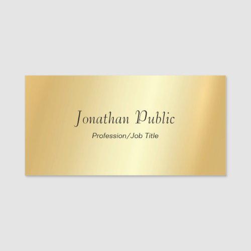 Gold Look Modern Script Glamorous Personalized Name Tag