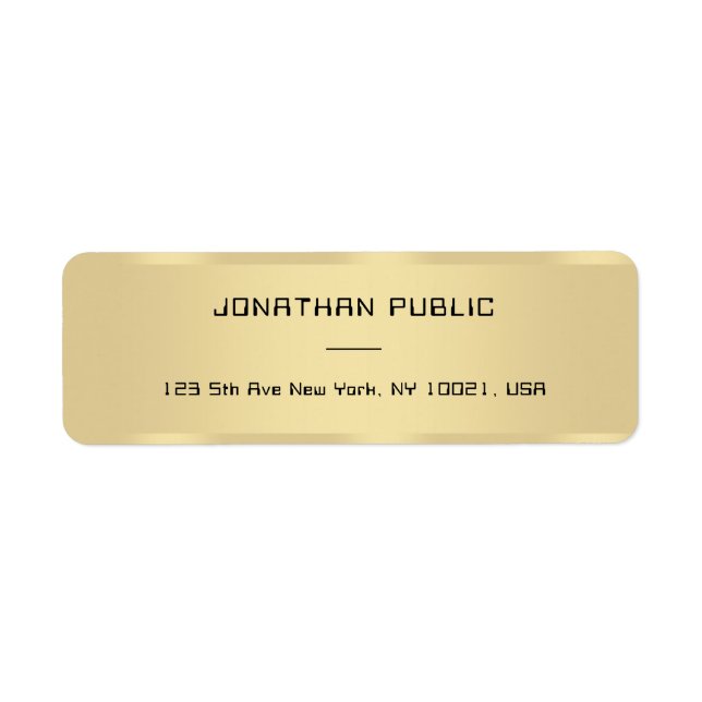 Gold Look Modern Simple Template Return Address Label (Front)