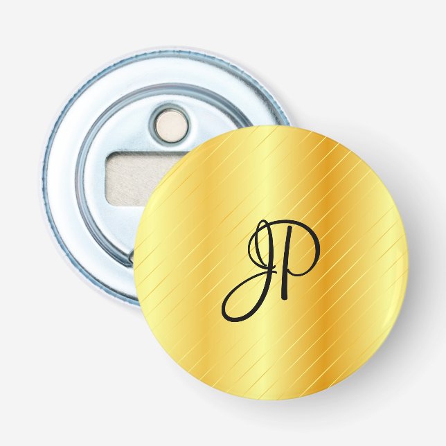 Gold Look Monogram Elegant Template Modern Bottle Opener (Front)