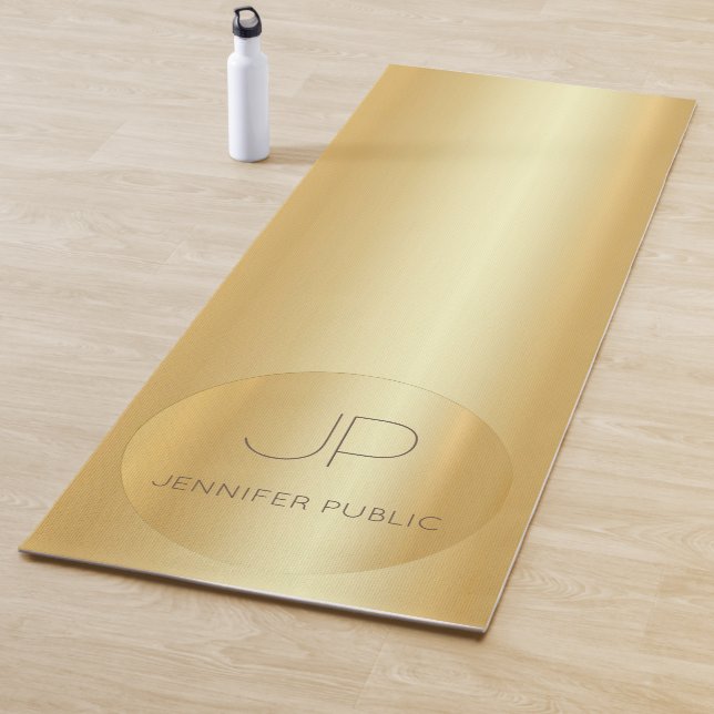 Gold Look Monogram Fitness Personalized Template Yoga Mat (In Situ)