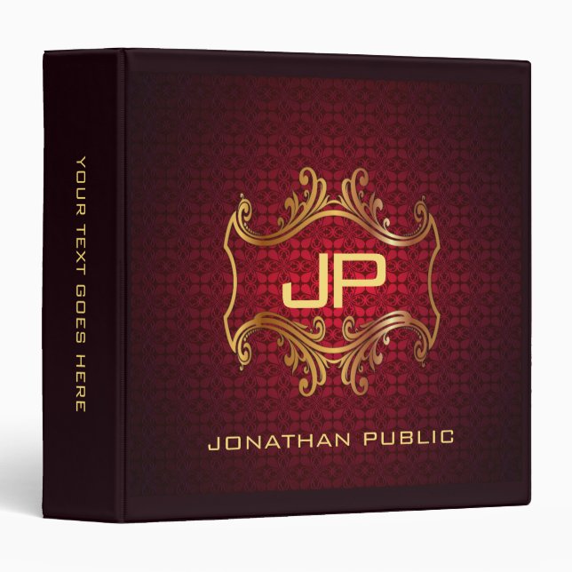 Gold Look Monogram Initial Text Name Template 3 Ring Binder (Front/Spine)