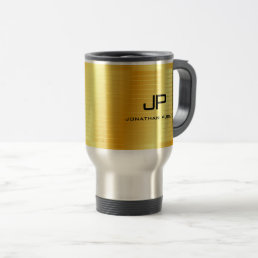 Gold Look Monogram Template Elegant Trendy Travel Mug