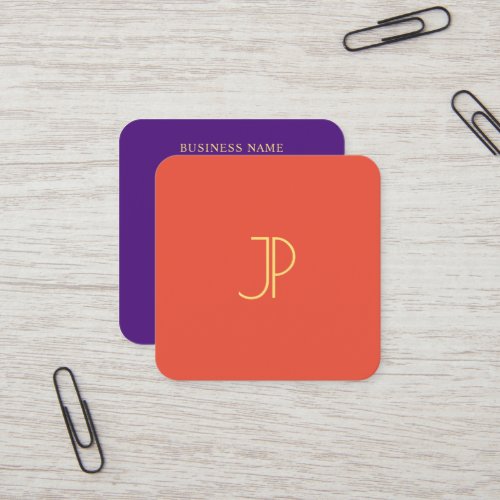 Gold Look Monogram Trend Colors Modern Template Square Business Card