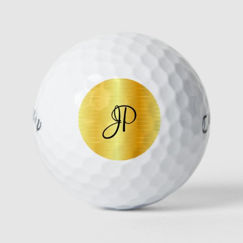 Gold Look Monogrammed Elegant Name Template Golf Balls