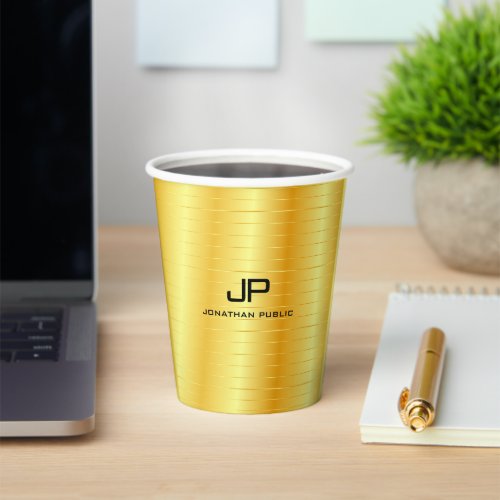 Gold Look Monogrammed Template Elegant Trendy Pape Paper Cups