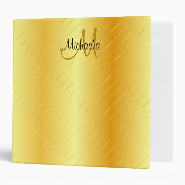 Gold Look Monogrammed Trendy Elegant Template 3 Ring Binder (Front/Inside)