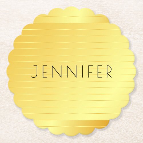 Gold Look Personalized Elegant Modern Template Paper Coaster