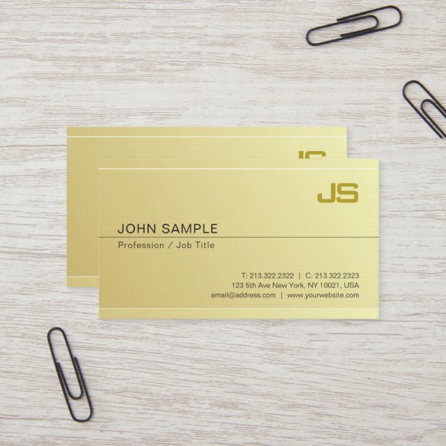 Gold Look Stylish Monogram Minimalist Luxury Business Card (Front/Back In Situ)