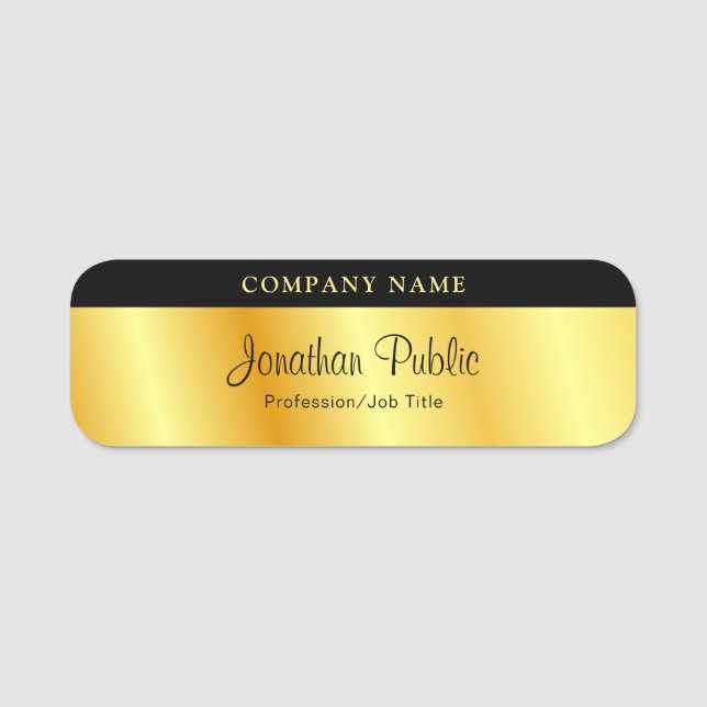 Gold Look Template Custom Calligraphed Script Name Tag (Front)