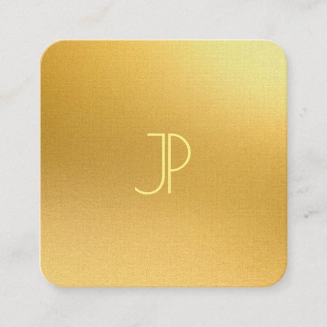 Gold Look Template Elegant Monogrammed Luxurious Square Business Card (Front)