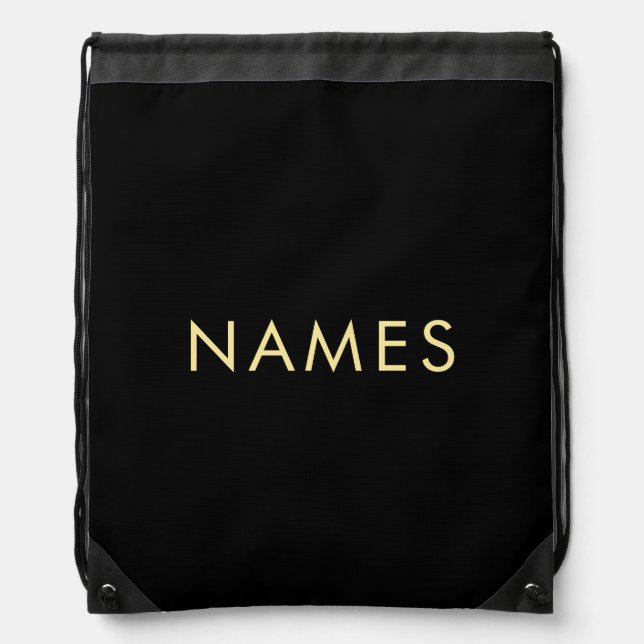 Gold Look Text Names Simple Template Customer Drawstring Bag (Front)